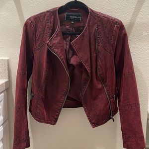 Deep red/black leather jacket worn once XS